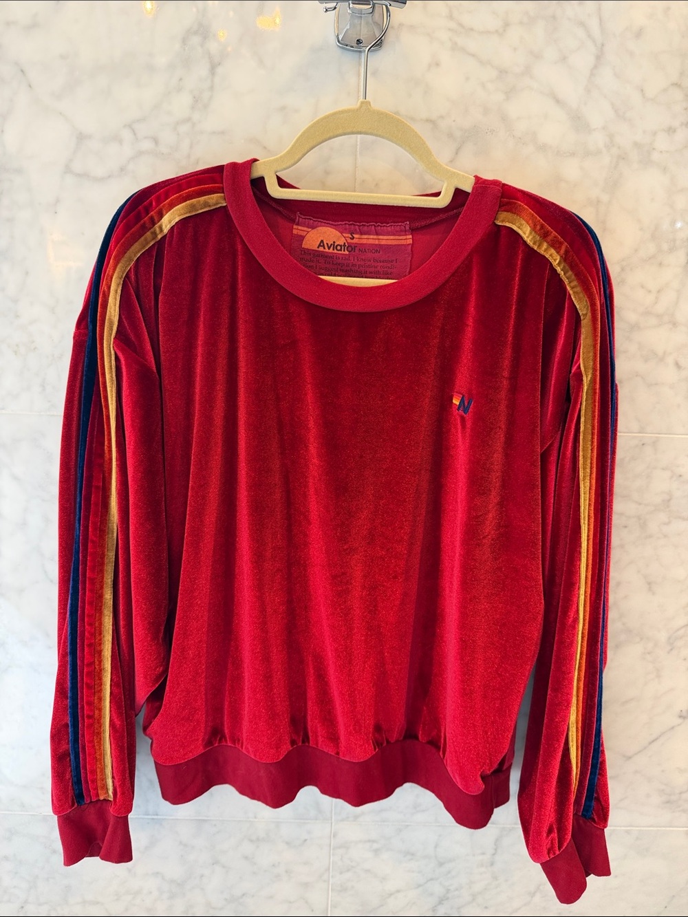 Aviator Nation CLASSIC VELVET RELAXED SWEATSHIRT - RED, size S